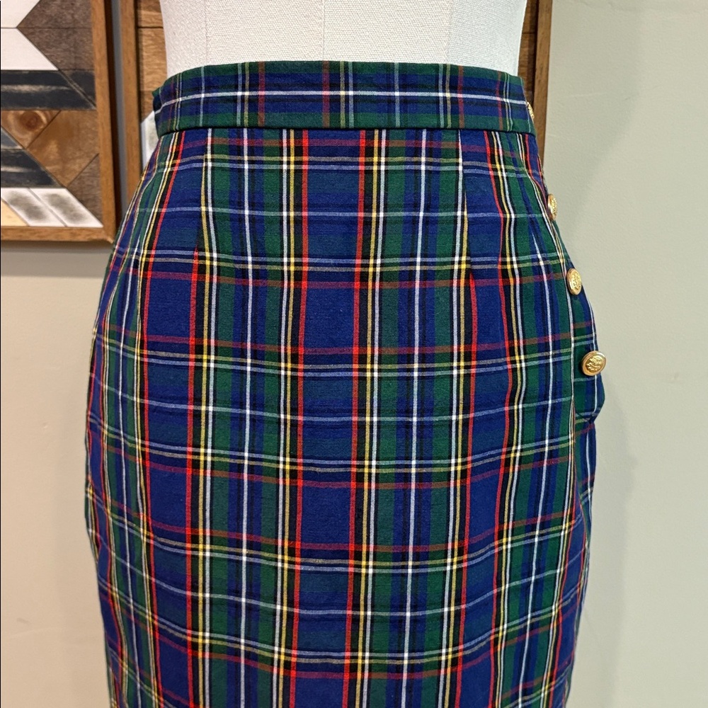 Ralph Lauren Blue and Green Plaid Pencil Skirt - Picture 2 of 14
